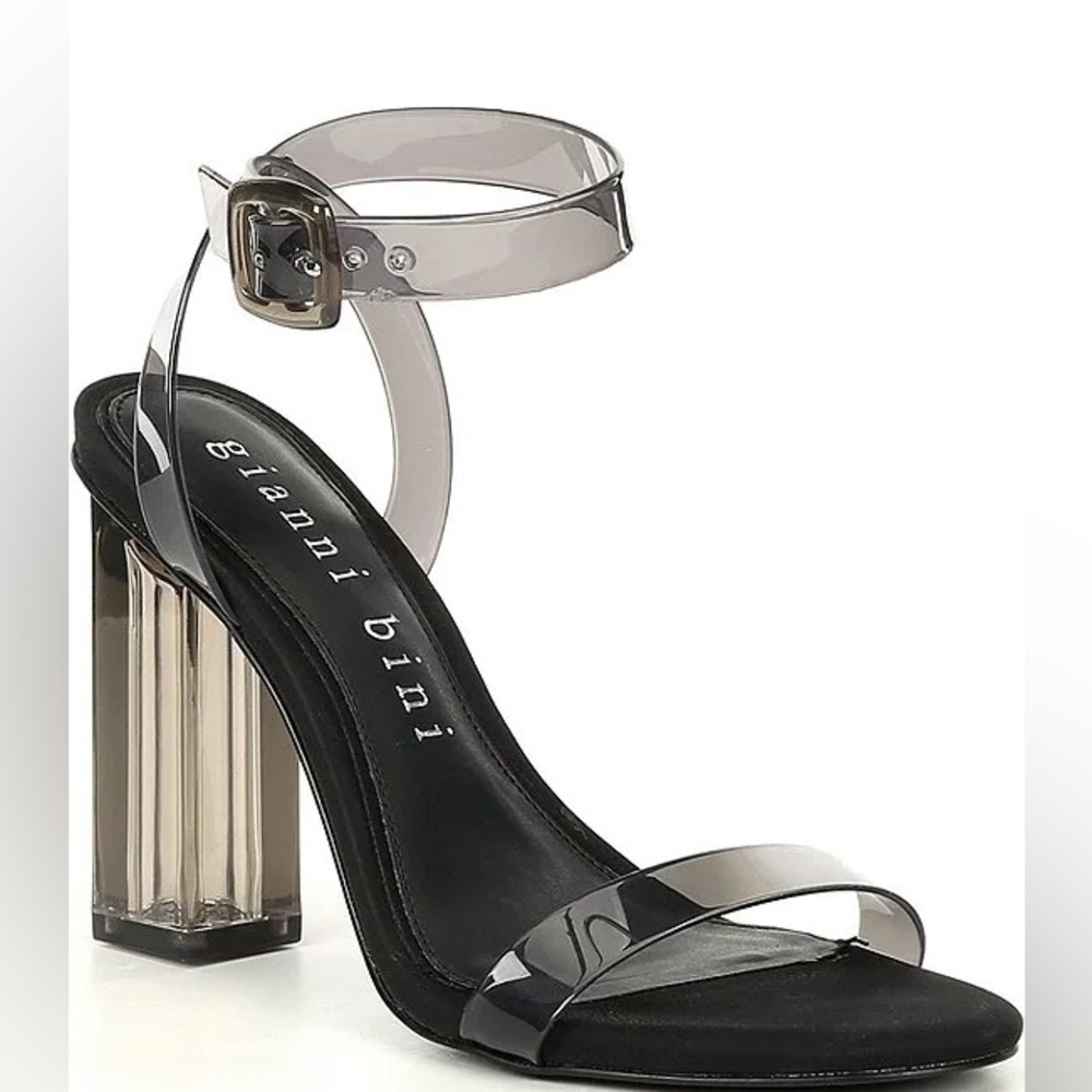 Gianni Bini Liyra Clear Ankle Strap Block Heel Sandals Smoke Size 9